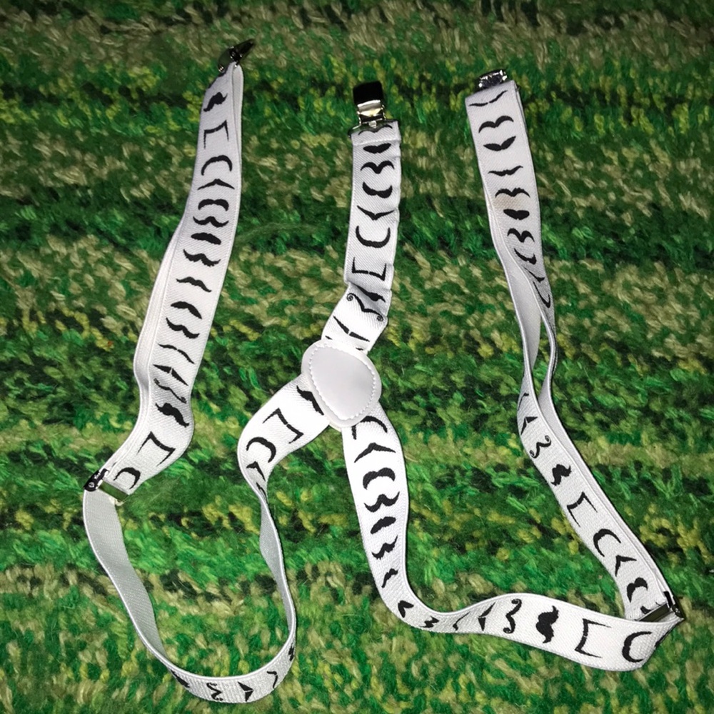 White Suspenders with Black Mustache Pattern - Home Party Supplies
